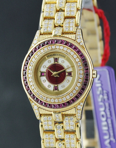 (image for) NEW UNWORN MAUBOUSSIN 18K YELLOW GOLD DIAMOND & RUBY WATCH